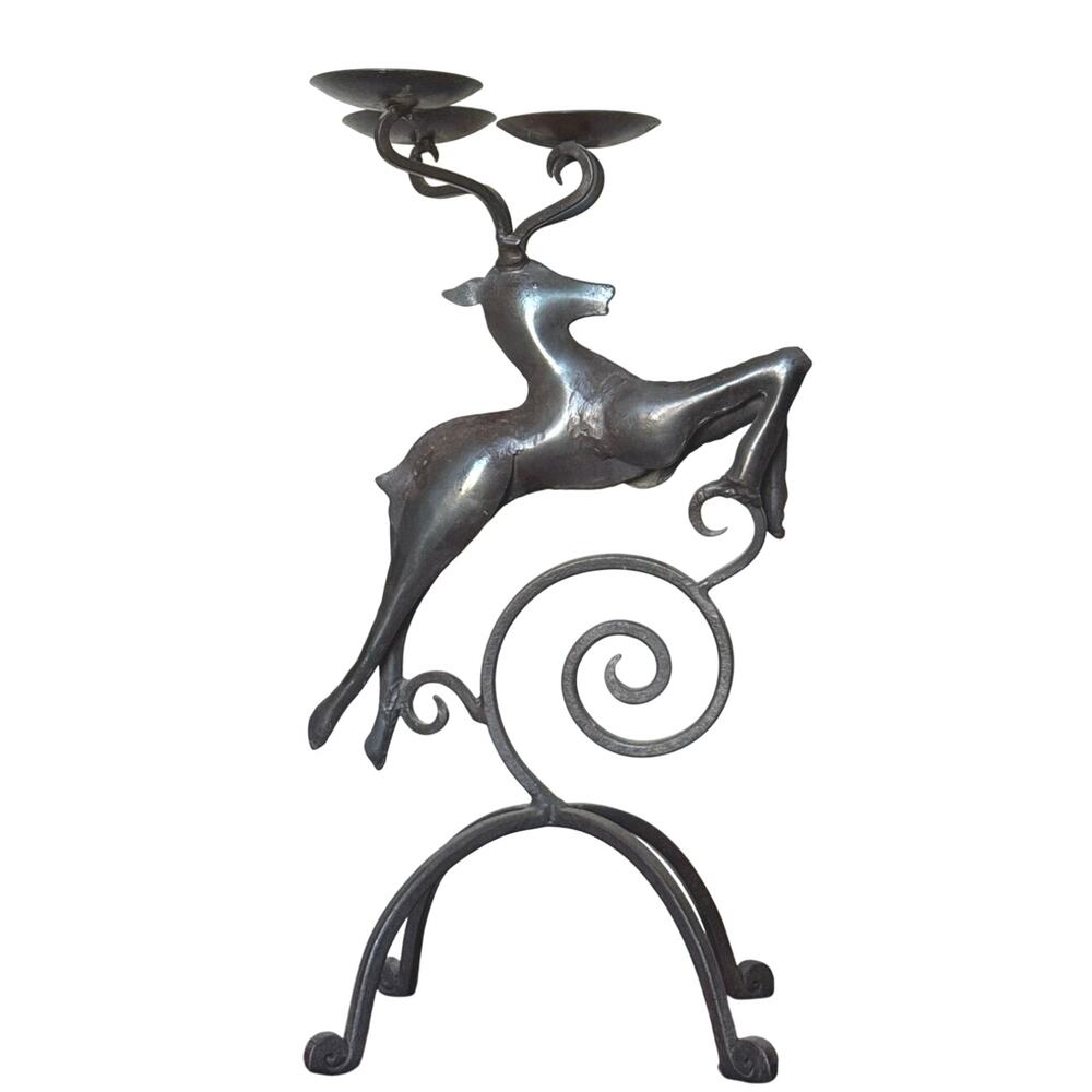 Pier 1 20" Wrought Iron Reindeer Candle Holder Candelabra Decorative Centerpiece